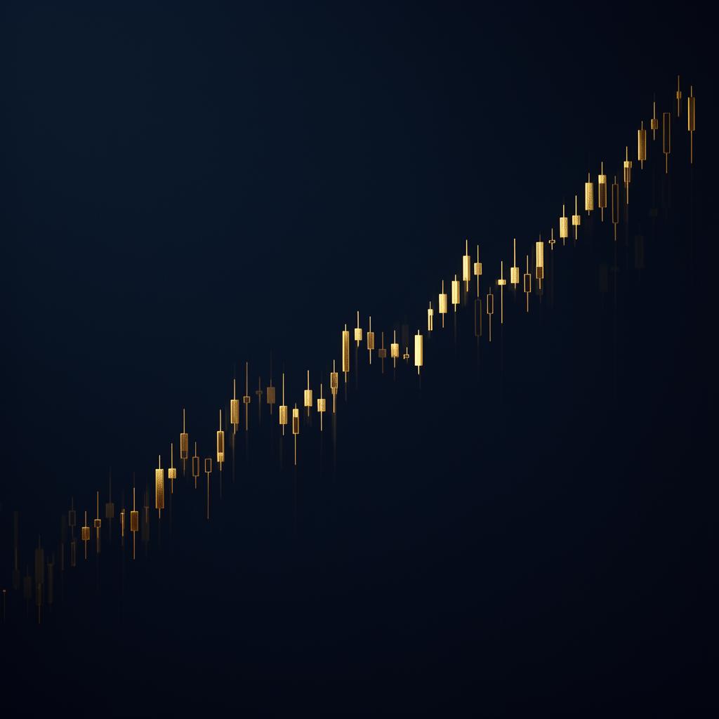 Sophisticated upward-trending market chart in gold on deep navy